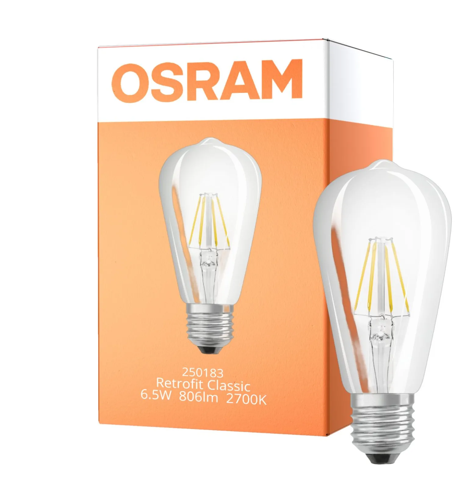 Osram Classic LED E27 Edison Filament Klar 6.5W 806lm - 827 Extra Varm Vit | Ersättare 60W