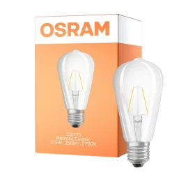 Osram Classic LED E27 Edison Filament Klar 2.5W 250lm - 827 Extra Varm Vit | Ersättare 25W