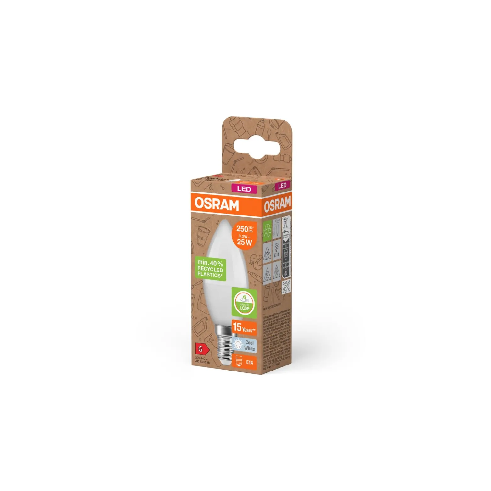 Osram Classic LED E14 Kronljus Matt 3.3W 250lm - 840 Kallvit | Ersättare 25W