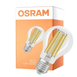 Osram Classic LED E27 Päron Filament Klar 7.2W 1521lm Ultra Efficiency - 840 Kallvit | Ersättare 100W