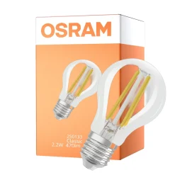 Osram Classic LED E27 Päron Filament Klar 2.2W 470lm Ultra Efficiency - 840 Kallvit | Ersättare 40W