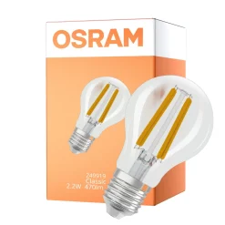 Osram Classic LED E27 Päron Filament Klar 2.2W 470lm - 840 Kallvit | Dimbar - Ersättare 40W