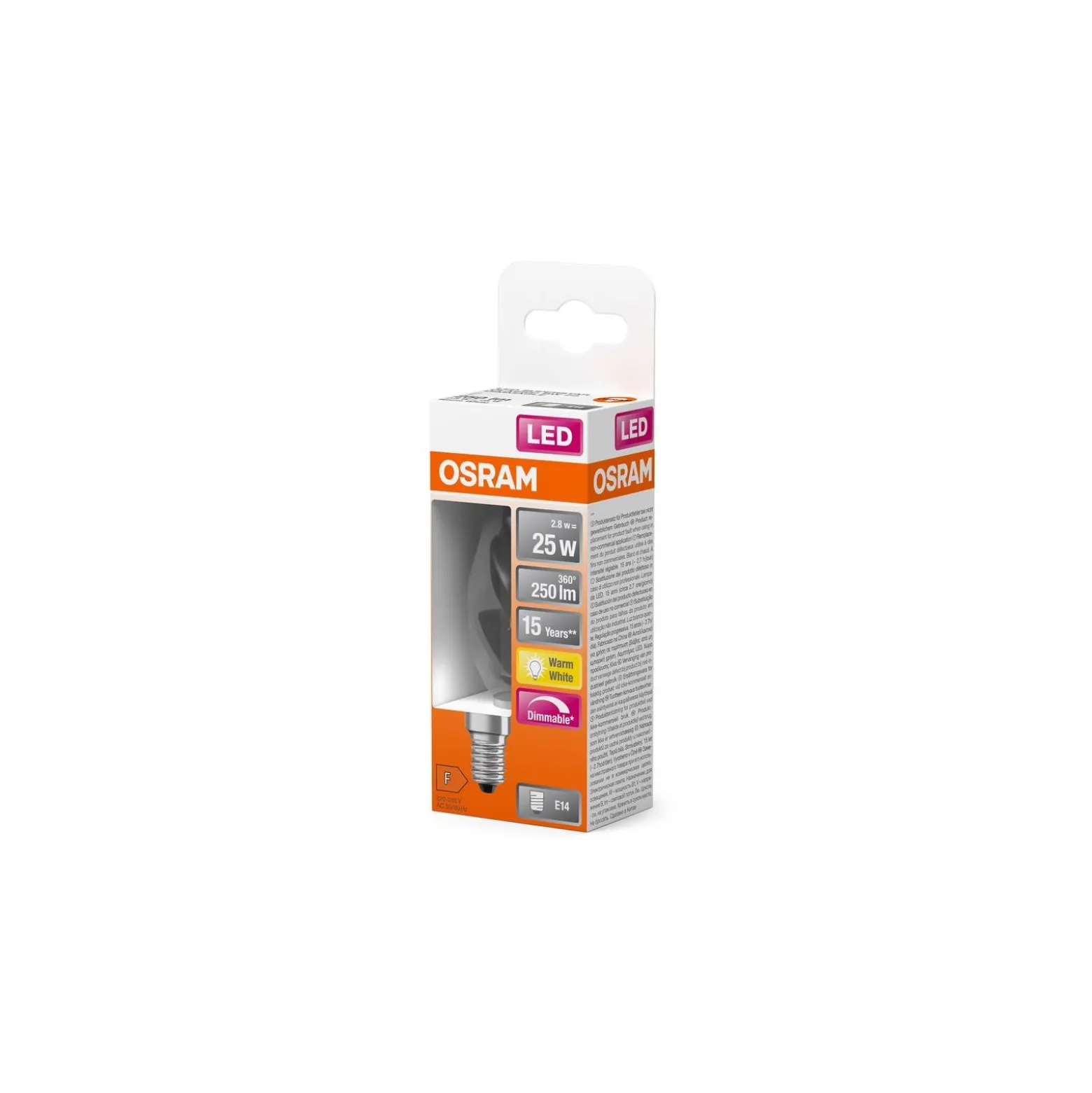 Osram Classic LED E14 Vriden candle Filament Klar 2.8W 250lm - 827 Extra Varm Vit | Dimbar - Ersättare 25W