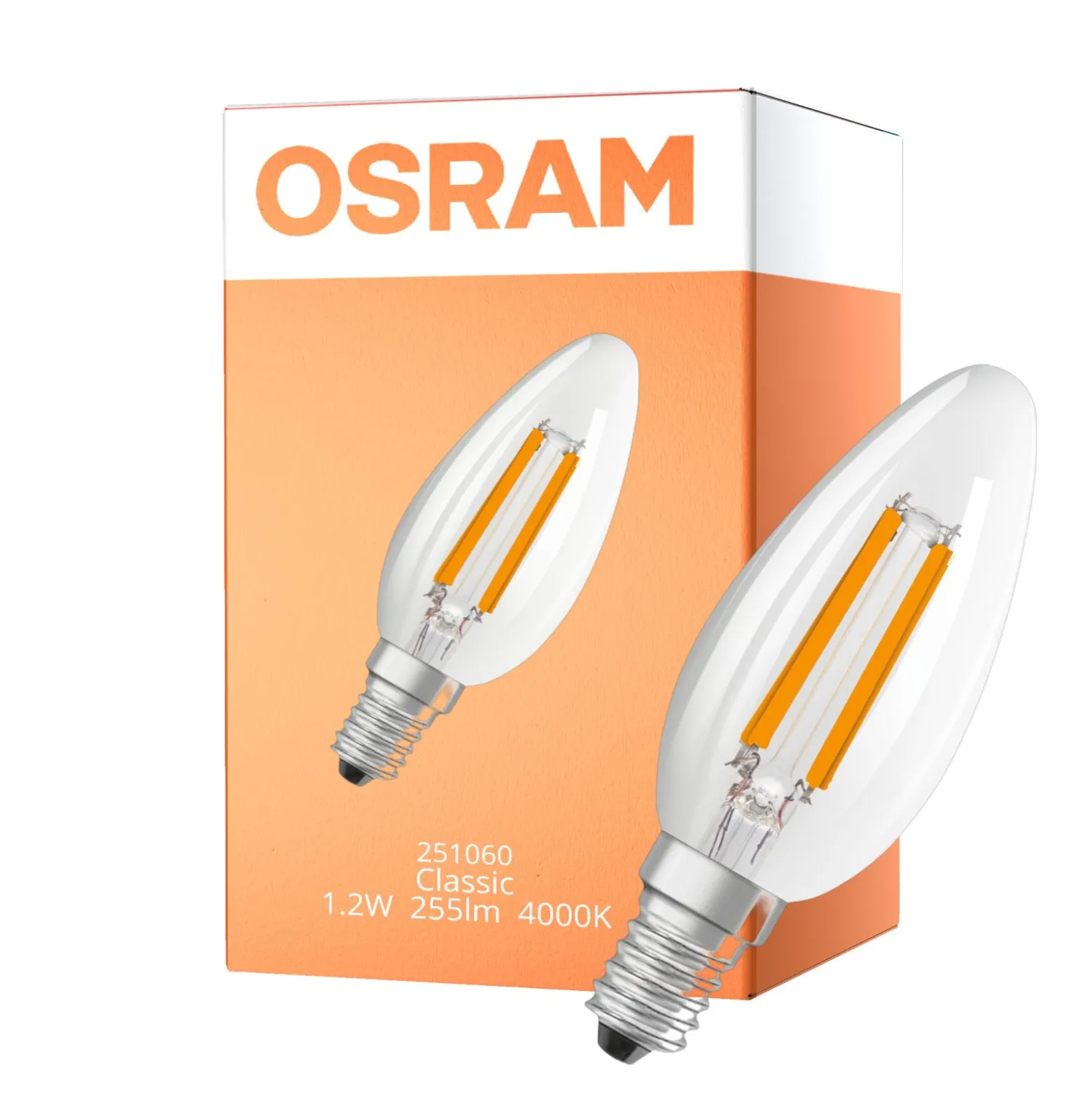 Osram LED Classic E14 Kronljus Filament Klar 1.2W 255lm - 840 Kallvit | Ersättare 25W