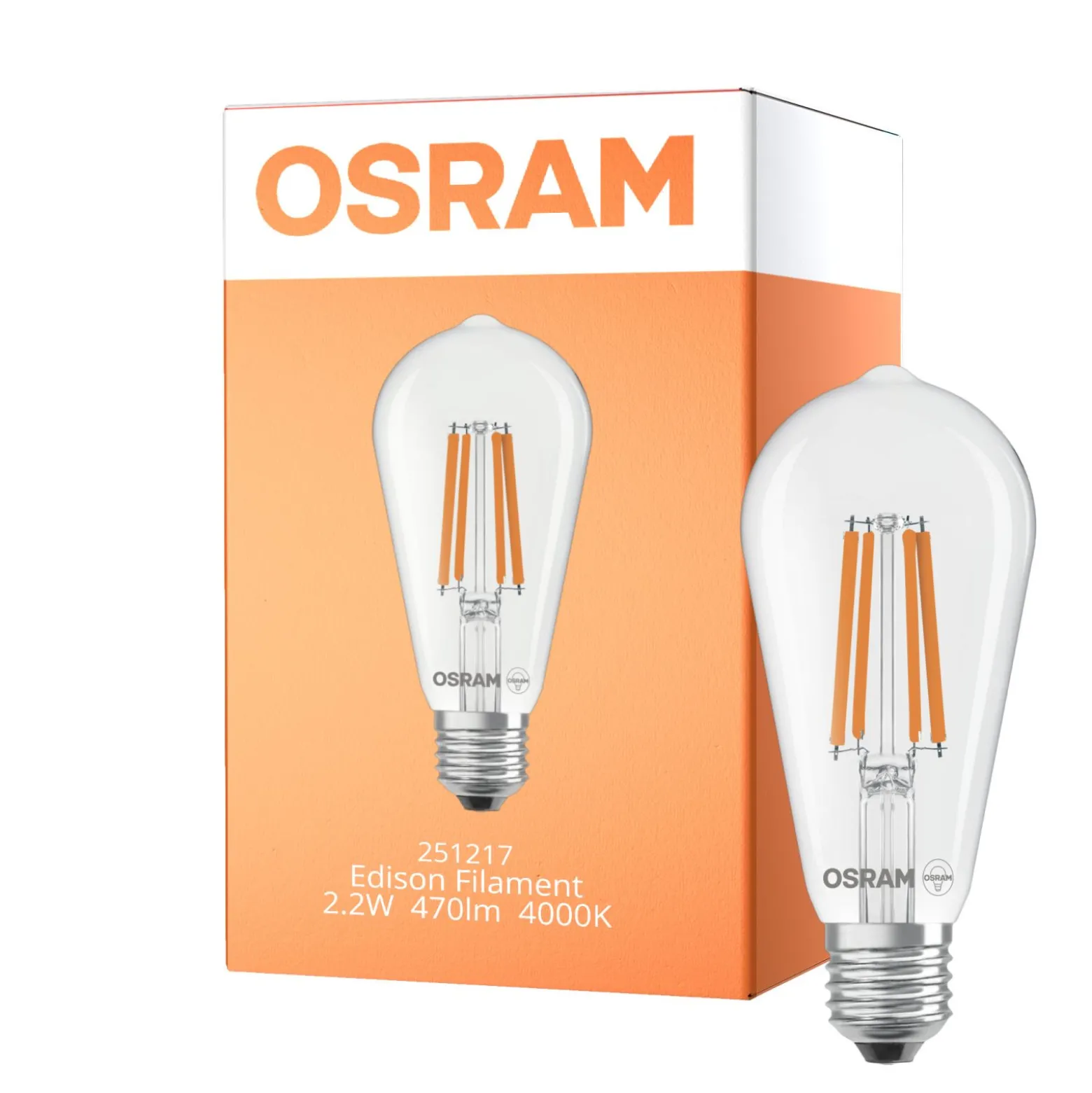 Osram LED Lamps E27 Edison Filament Klar 2.2W 470lm - 840 Kallvit | Ersättare 40W