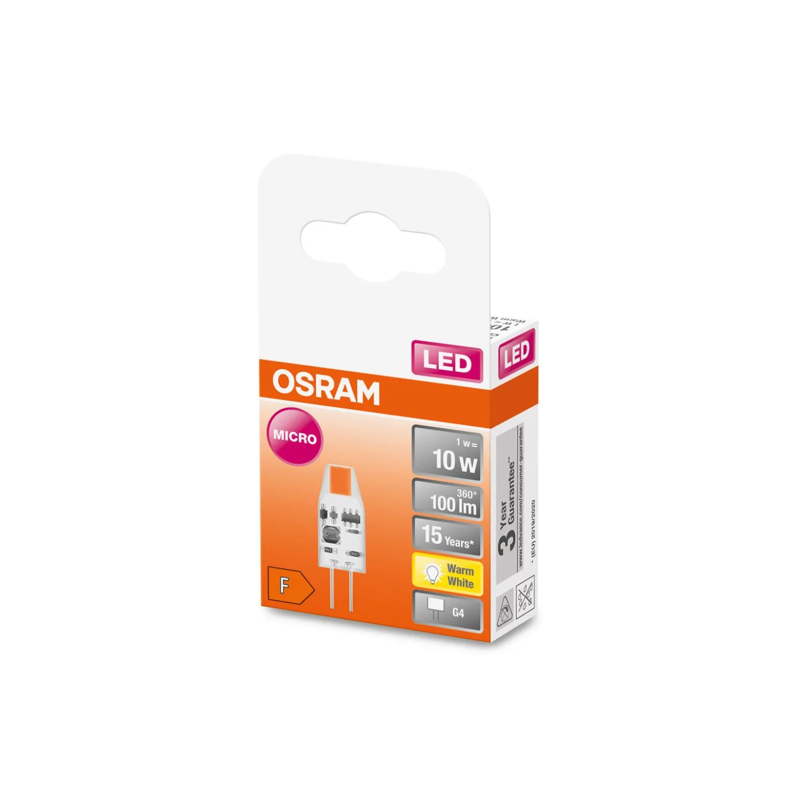 Osram LED Pin Micro Capsule G4 1W 100lm - 827 Extra Varm Vit | Ersättare 10W