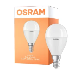 Osram LED Star Classic E14 Boll Matt 7.5W 806lm - 827 Extra Varm Vit | Ersättare 60W