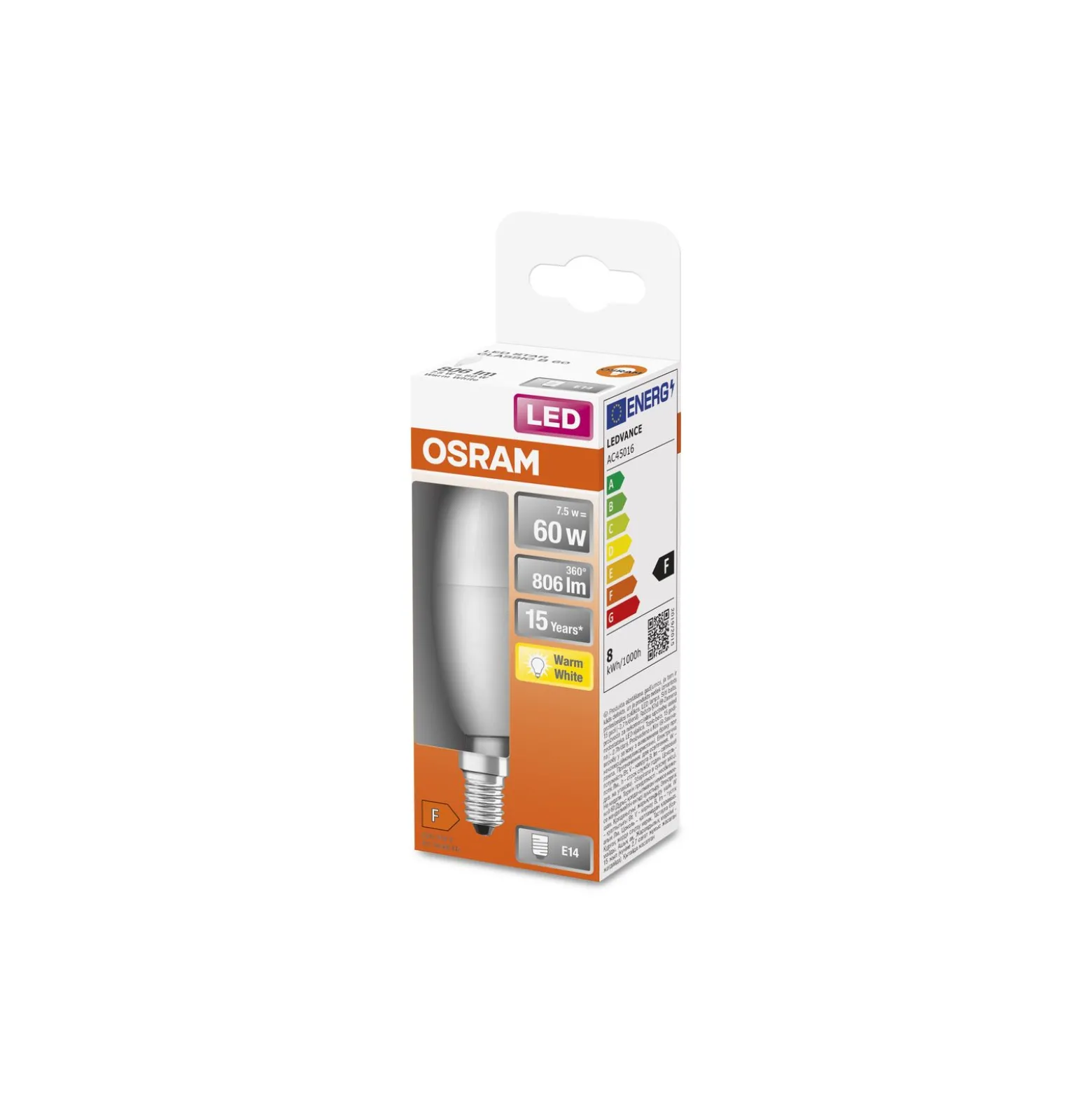 Osram LED Star Classic E14 Kronljus Matt 7.5W 806lm - 827 Extra Varm Vit | Ersättare 60W