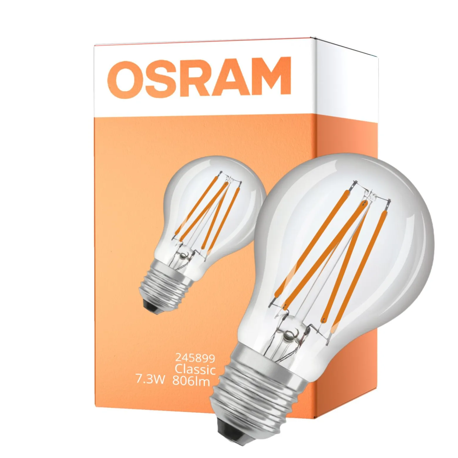 Osram Led Star Classic LED E27 Päron Filament Klar 7.3W 806lm - 827 Extra Varm Vit | Med Ljussensor