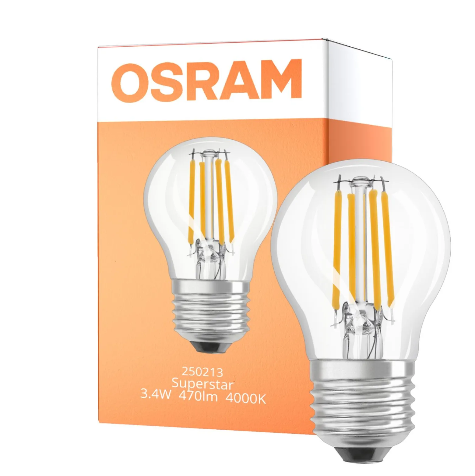 Osram LED Superstar E27 Boll Filament Klar 3.4W 470lm - 940 Kallvit | Bästa Färgåtergivning - Dimbar - Ersättare 40W