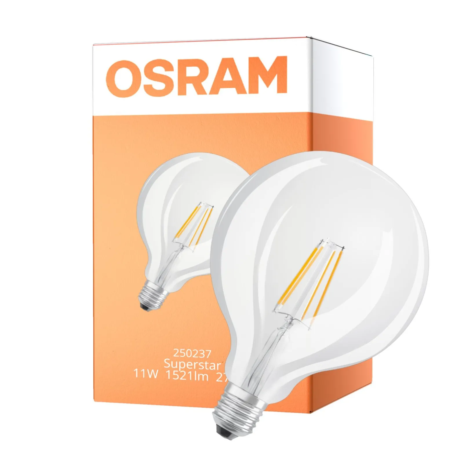 Osram LED Superstar E27 Globe G125 Filament Klar 11W 1521lm - 927 Extra Varm Vit | Bästa Färgåtergivning - Ersättare 100W