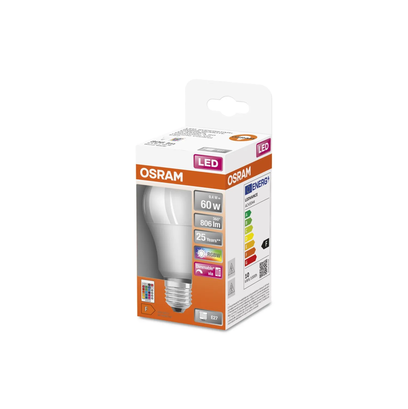 Osram Retrofit Classic LED E27 Päron Matt 9W 806lm - 827 Extra Varm Vit | RGBW - Dimbar - Fjärrkontroll - Ersättare 60W