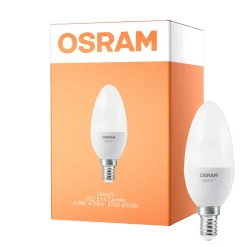 Osram Smart+ Matter Classic LED E14 Kronljus Matt 4.9W 470lm - 827-865 Justerbar Vit | Dimbar - Ersättare 40W