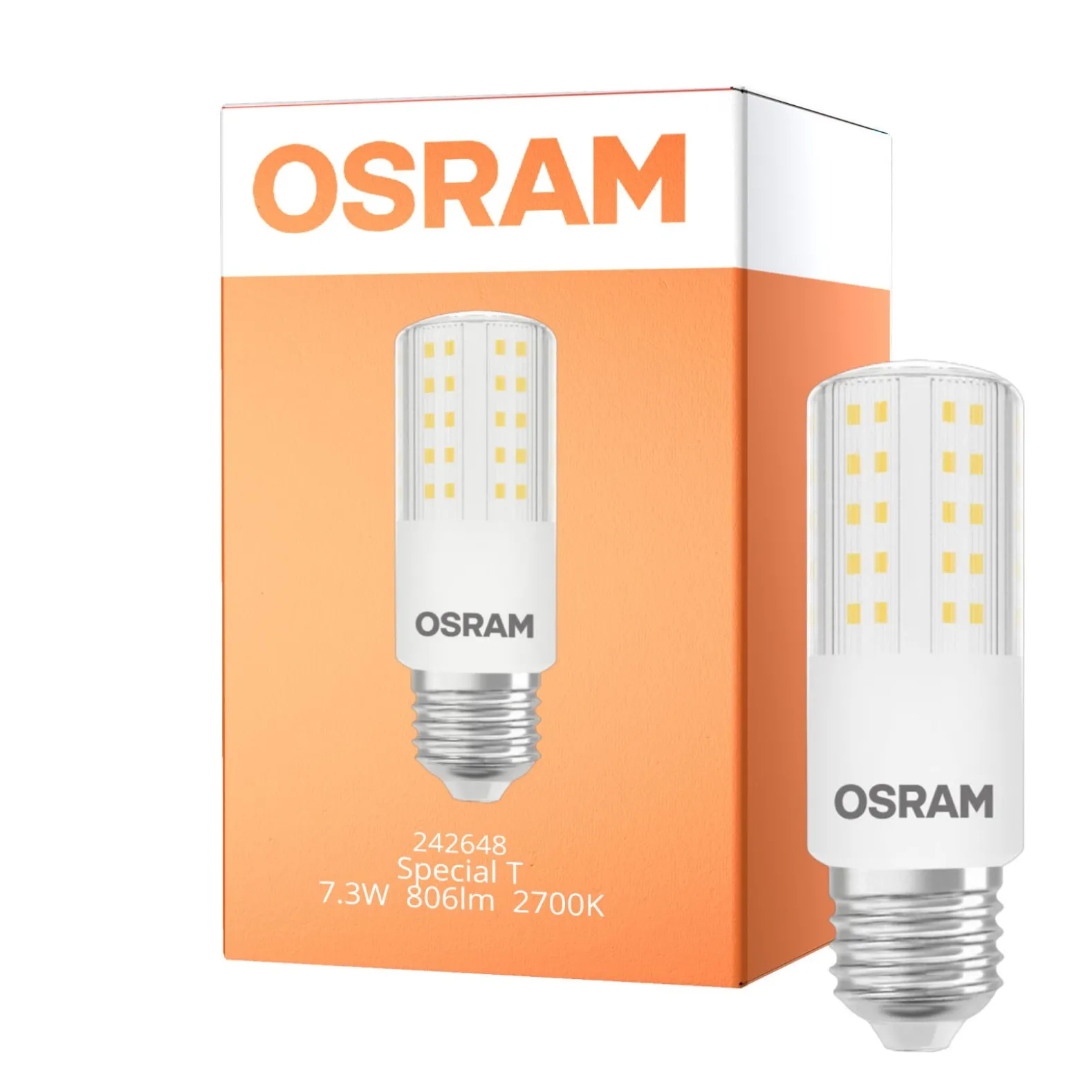 Osram Special T Slim LED E27 Klar 7.3W 806lm - 827 Extra Varm Vit | Dimbar - Ersättare 60W
