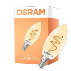 Osram Vintage 1906 LED Classic Slim E14 Kronljus Filament Guld 3.5W 300lm - 922 Extra Varm Vit | Bästa Färgåtergivning - Dimbar - Ersättare 25W