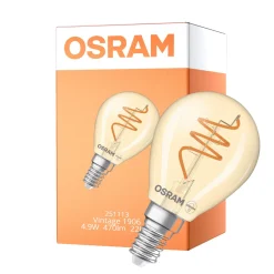 Osram Vintage 1906 LED Classic Slim E14 Päron Filament Guld 4.9W 470lm - 922 Extra Varm Vit | Bästa Färgåtergivning - Dimbar - Ersättare 40W