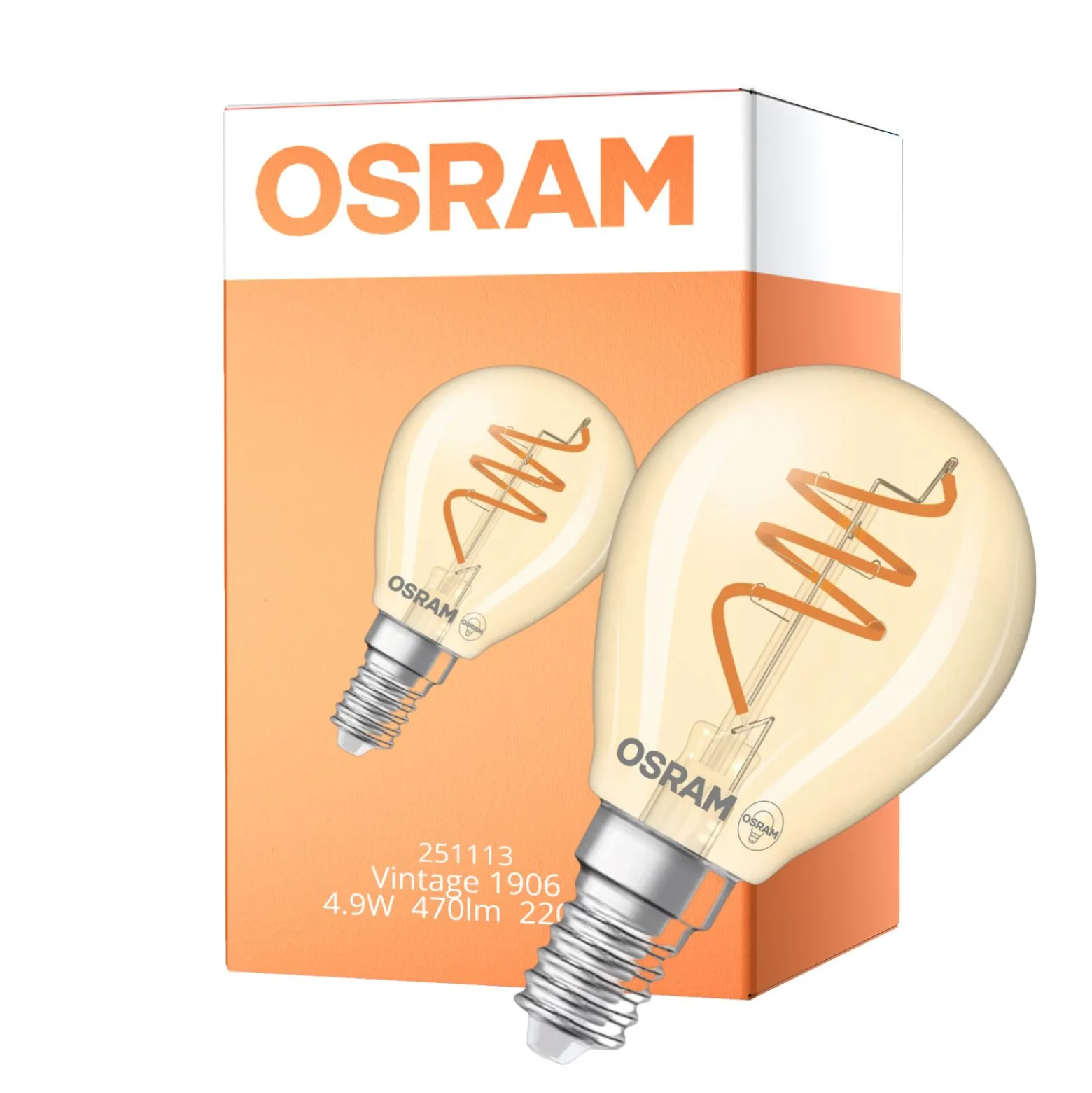 Osram Vintage 1906 LED Classic Slim E14 Päron Filament Guld 4.9W 470lm - 922 Extra Varm Vit | Bästa Färgåtergivning - Dimbar - Ersättare 40W