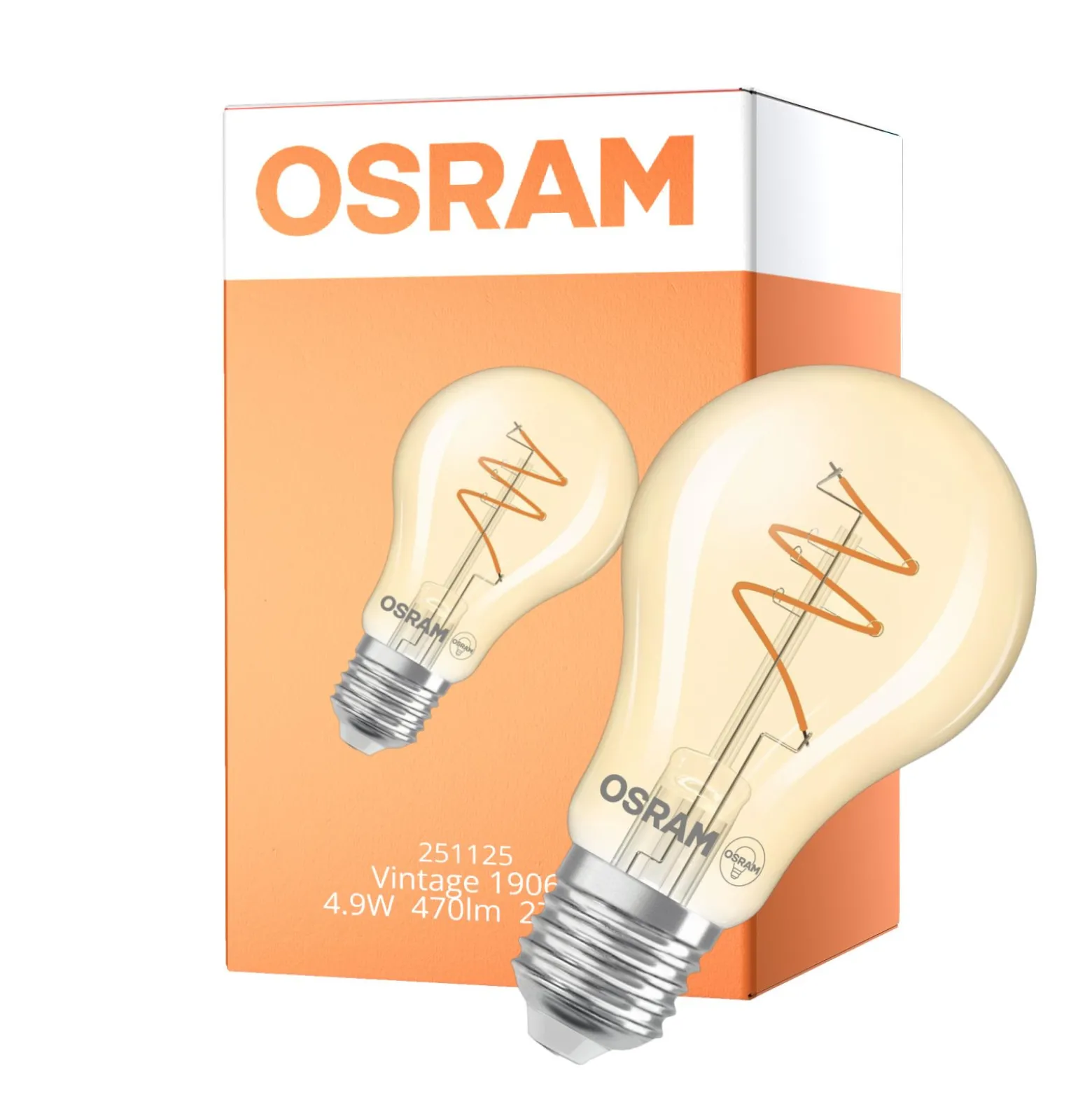 Osram Vintage 1906 LED Classic Slim E27 Päron Filament Guld 4.9W 470lm - 927 Extra Varm Vit | Bästa Färgåtergivning - Dimbar - Ersättare 40W