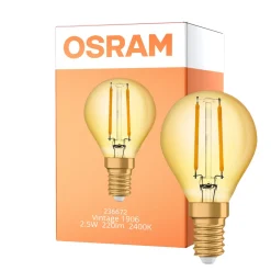 Osram Vintage 1906 LED E14 boll Filament Guld 2.5W 220lm - 824 Extra Varm Vit | Ersättare 25W