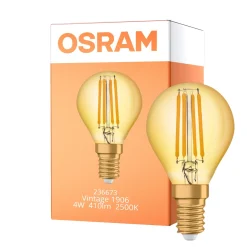 Osram Vintage 1906 LED E14 boll Filament Guld 4W 420lm - 825 Extra Varm Vit | Ersättare 35W