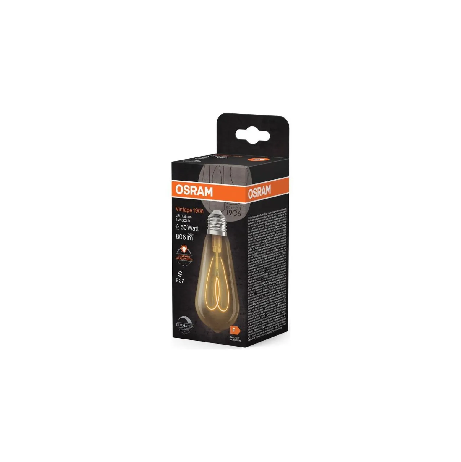 Osram Vintage 1906 LED E27 Edison Filament Guld 8W 806lm - 922 Extra Varm Vit | Bästa Färgåtergivning - Dimbar - Ersättare 60W