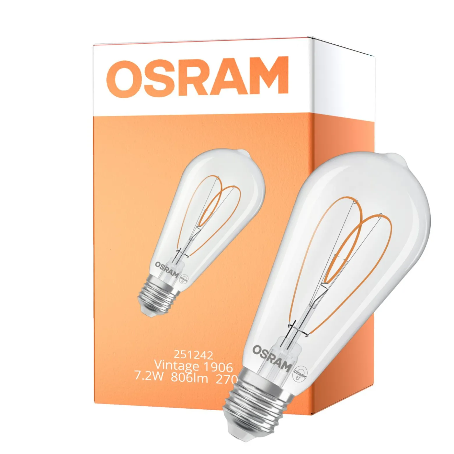 Osram Vintage 1906 LED E27 Edison Filament Klar 7.2W 806lm - 927 Extra Varm Vit | Bästa Färgåtergivning - Dimbar - Ersättare 60W