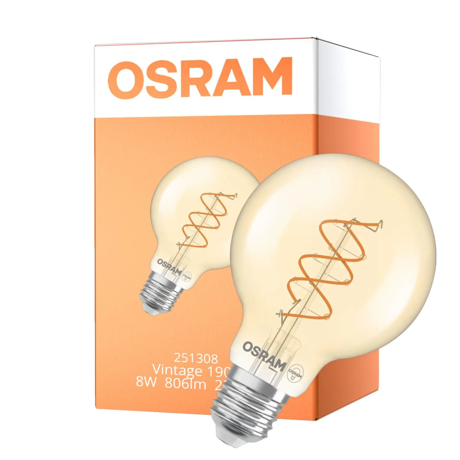 Osram Vintage 1906 LED E27 Globe Filament Twist Guld 8W 806lm - 922 Extra Varm Vit | Bästa Färgåtergivning - Dimbar - Ersättare 60W