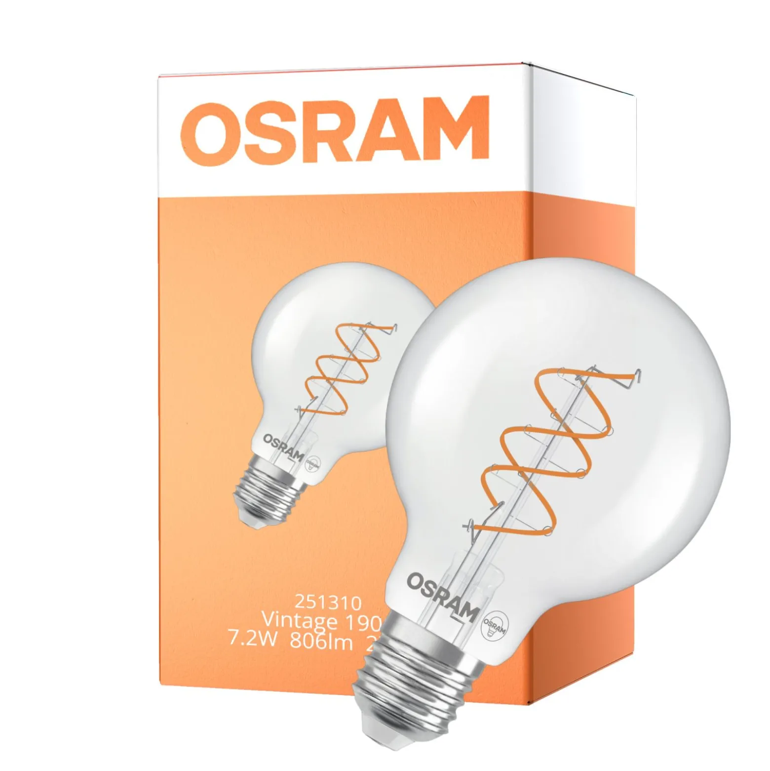 Osram Vintage 1906 LED E27 Globe Filament Twist Klar 7.2W 806lm - 927 Extra Varm Vit | Bästa Färgåtergivning - Dimbar - Ersättare 60W