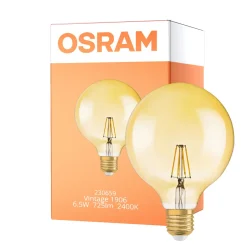 Osram Vintage 1906 LED E27 Globe Filament Guld 125mm 6.5W 650lm - 824 Extra Varm Vit | Dimbar - Ersättare 50W