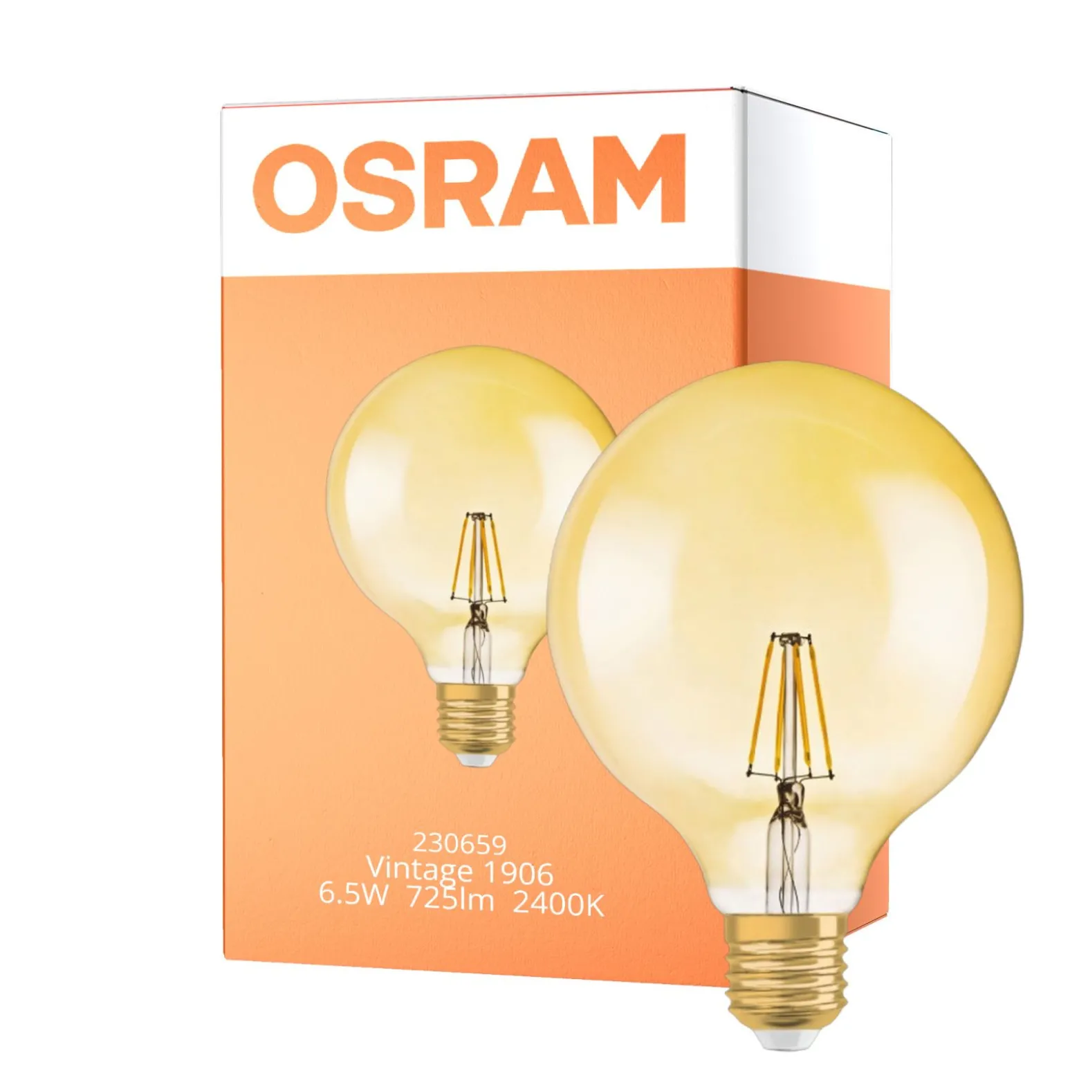 Osram Vintage 1906 LED E27 Globe Filament Guld 125mm 6.5W 650lm - 824 Extra Varm Vit | Dimbar - Ersättare 50W