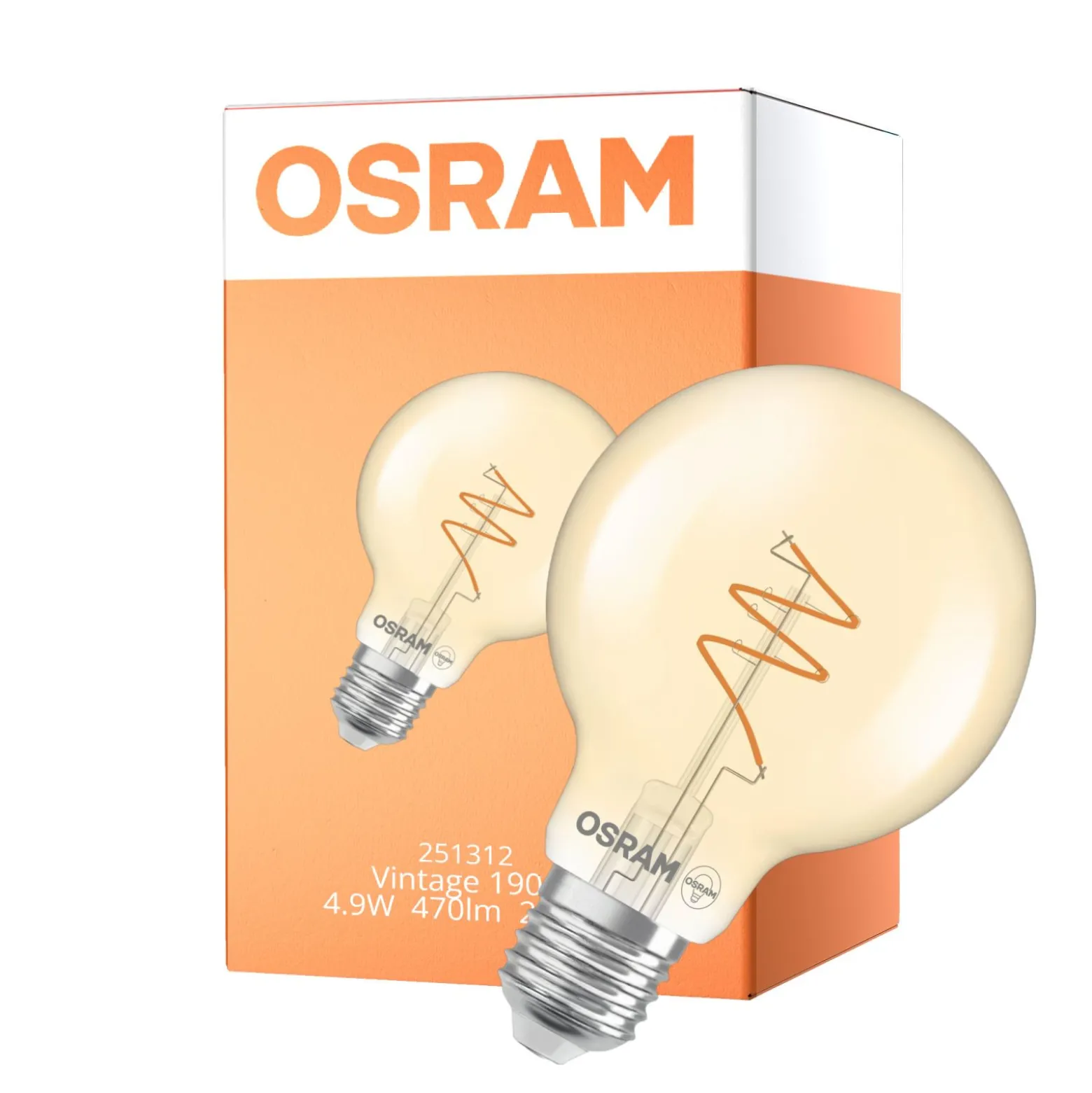 Osram Vintage 1906 LED E27 Globe Filament Twist Guld 4.9W 470lm - 927 Extra Varm Vit | Bästa Färgåtergivning - Dimbar - Ersättare 40W