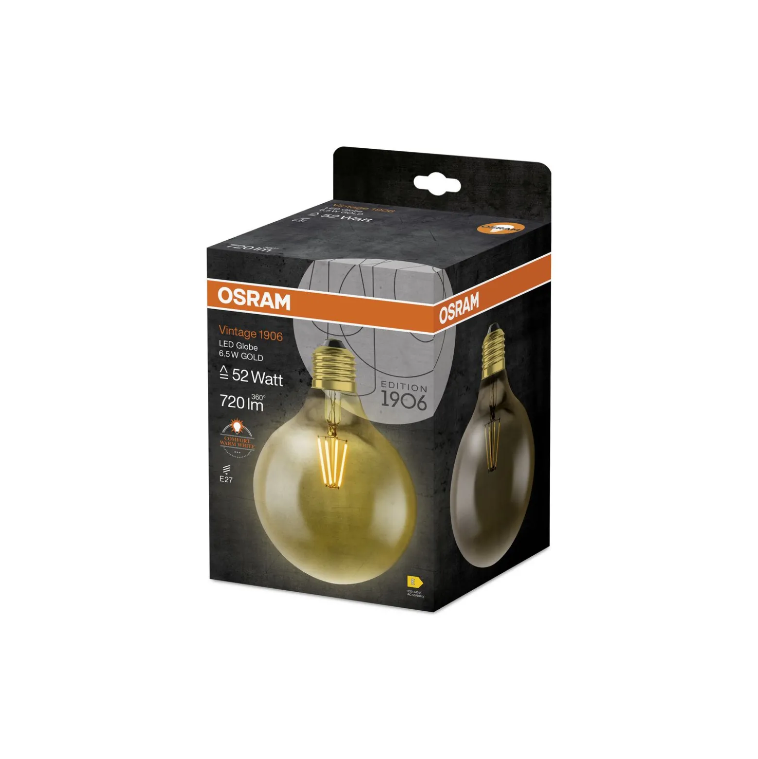 Osram Vintage 1906 LED E27 Globe Filament Guld 125mm 7W 650lm - 824 Extra Varm Vit | Ersättare 40W