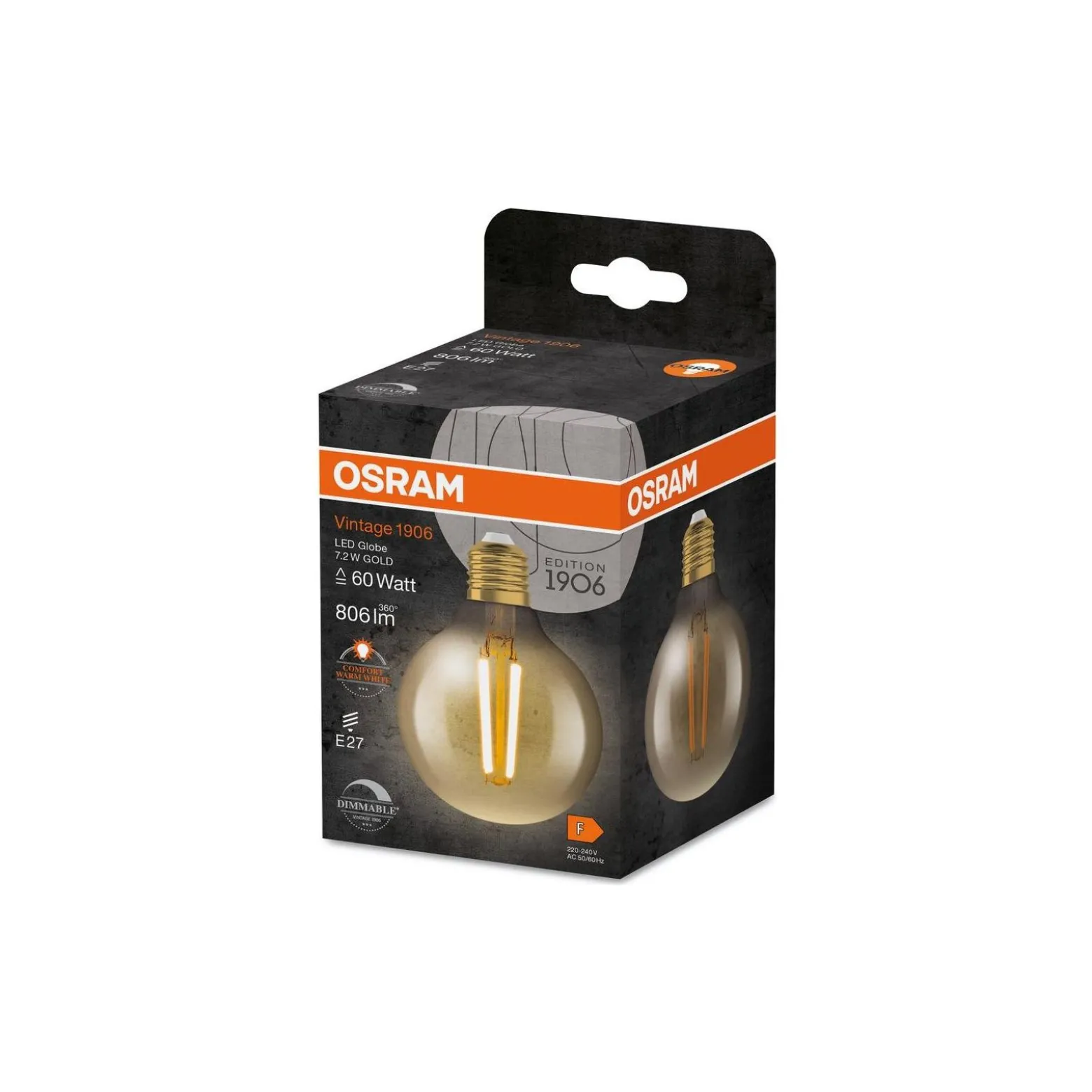 Osram Vintage 1906 LED E27 Globe Filament Guld 7.2W 806lm - 824 Extra Varm Vit | Ersättare 60W