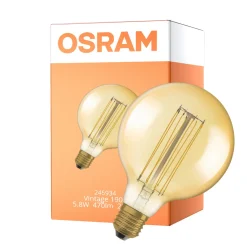 Osram Vintage 1906 LED E27 Globe Filament Gold 125mm 5.8W 470lm - 822 Extra Warm White | Dimmable