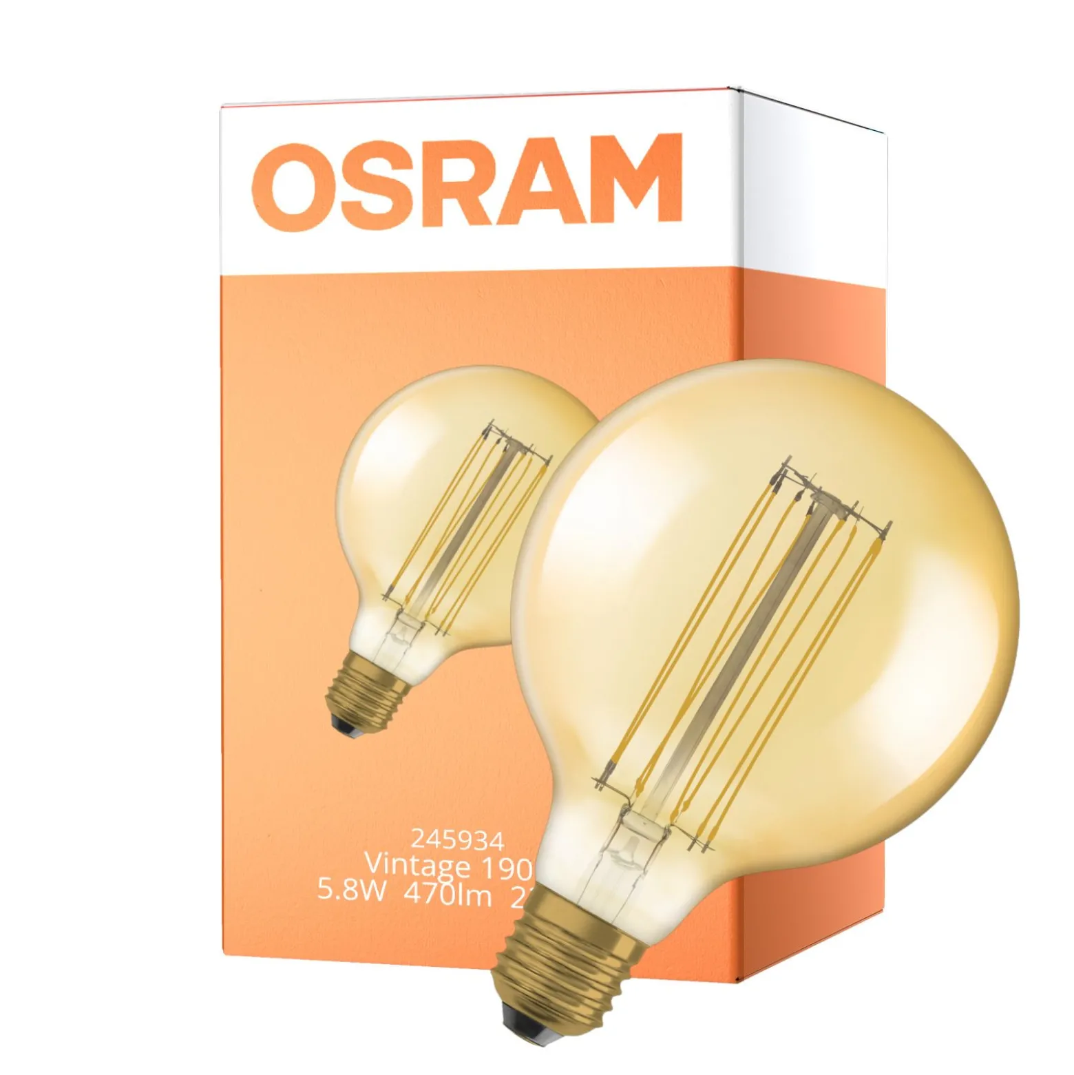 Osram Vintage 1906 LED E27 Globe Filament Gold 125mm 5.8W 470lm - 822 Extra Warm White | Dimmable