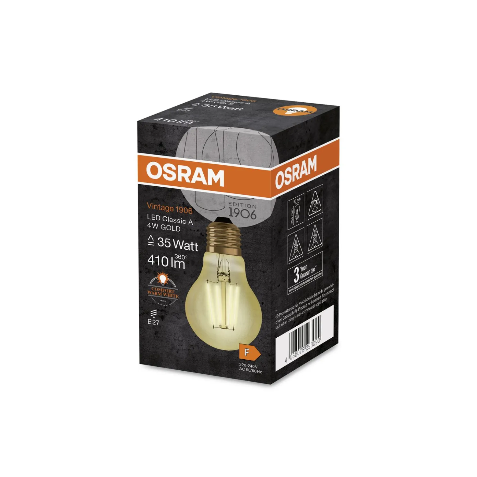 Osram Vintage 1906 LED E27 Päron Filament Guld 4W 410lm - 824 Extra Varm Vit | Ersättare 40W