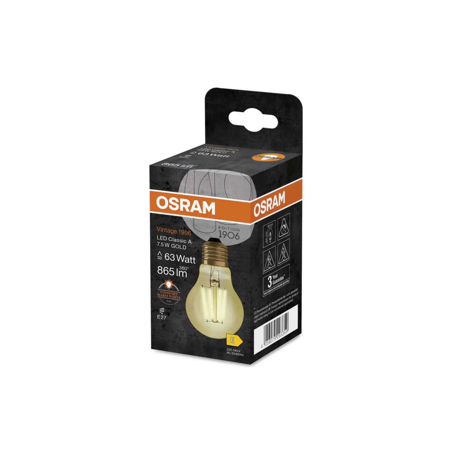 Osram Vintage 1906 LED E27 Päron Filament Guld 7.5W 865lm - 825 Extra Varm Vit | Ersättare 60W