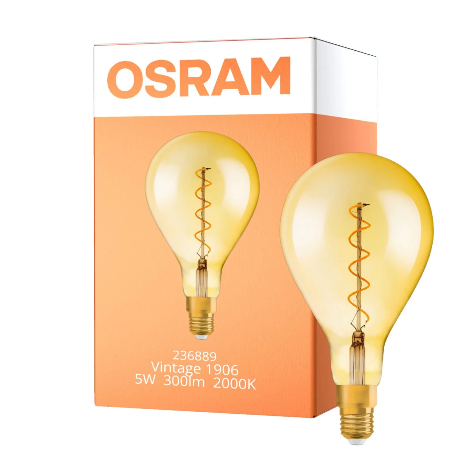 Osram Vintage 1906 LED E27 Päron Filament Guld 160mm 5W 300lm - 820 Extra Varm Vit | Dimbar - Ersättare 40W