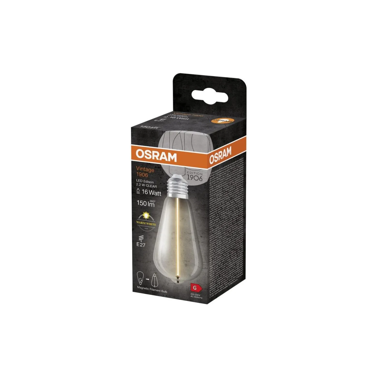 Osram Vintage 1906 LED E27 Special Filament Klar Edison 2.2W 150lm - 827 Extra Varm Vit | Ersättare 15W