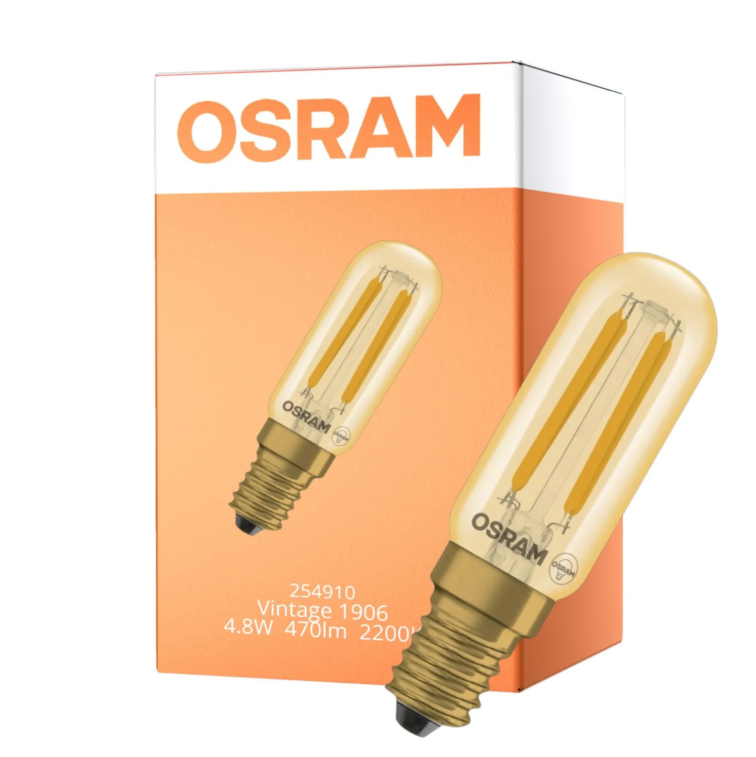 Osram Vintage 1906 LED Special Shapes E14 Tubular Ambar 4.8W 470lm - 822 Extra Varm Vit | Dimbar - Ersättare 40W