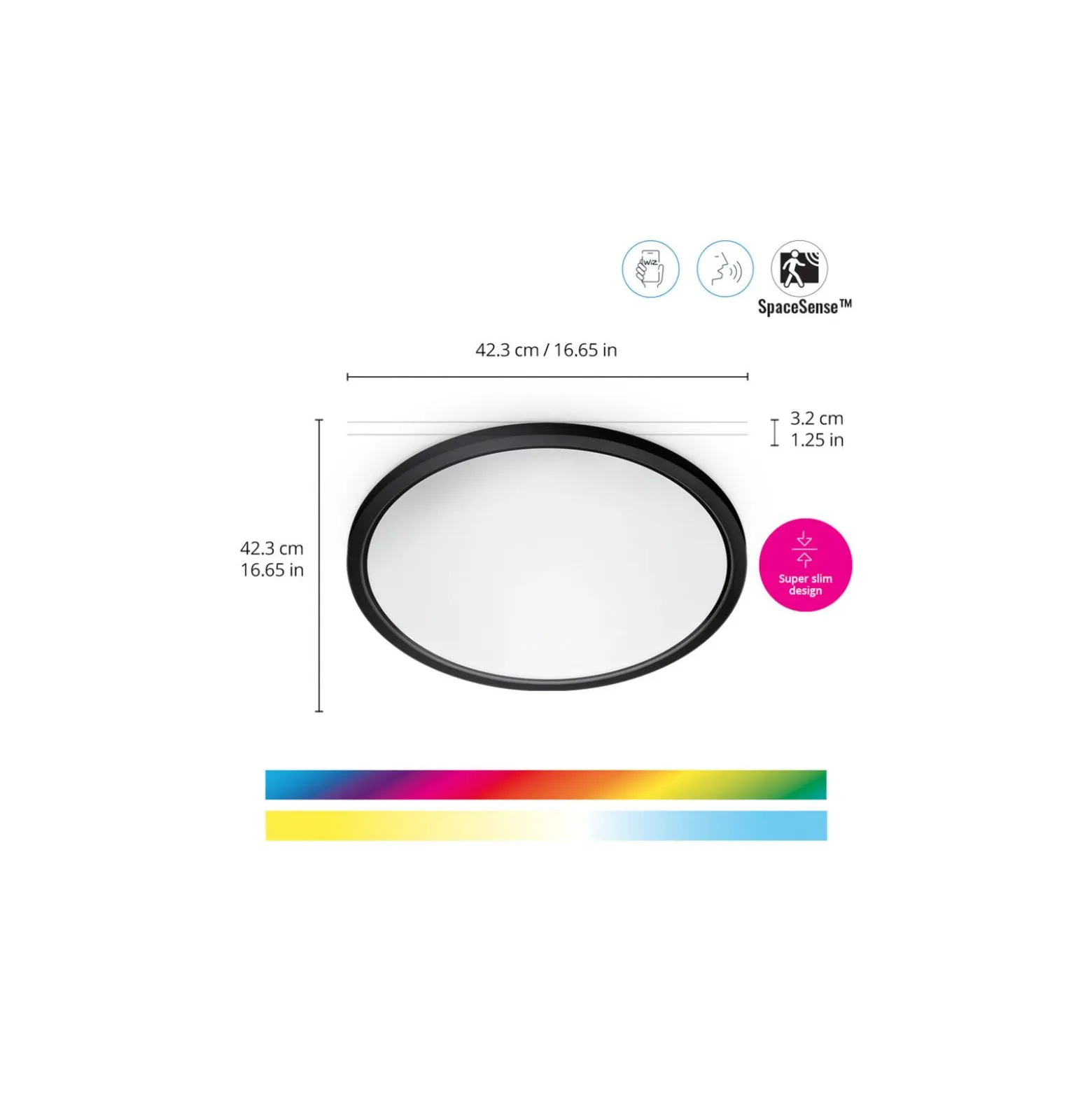 WiZ Smart LED Taklampa SuperSlim Svart 22W 2600lm - 922-950 Justerbar Vit + RGB | IP20 - Bästa Färgåtergivning - Wifi Dimbar