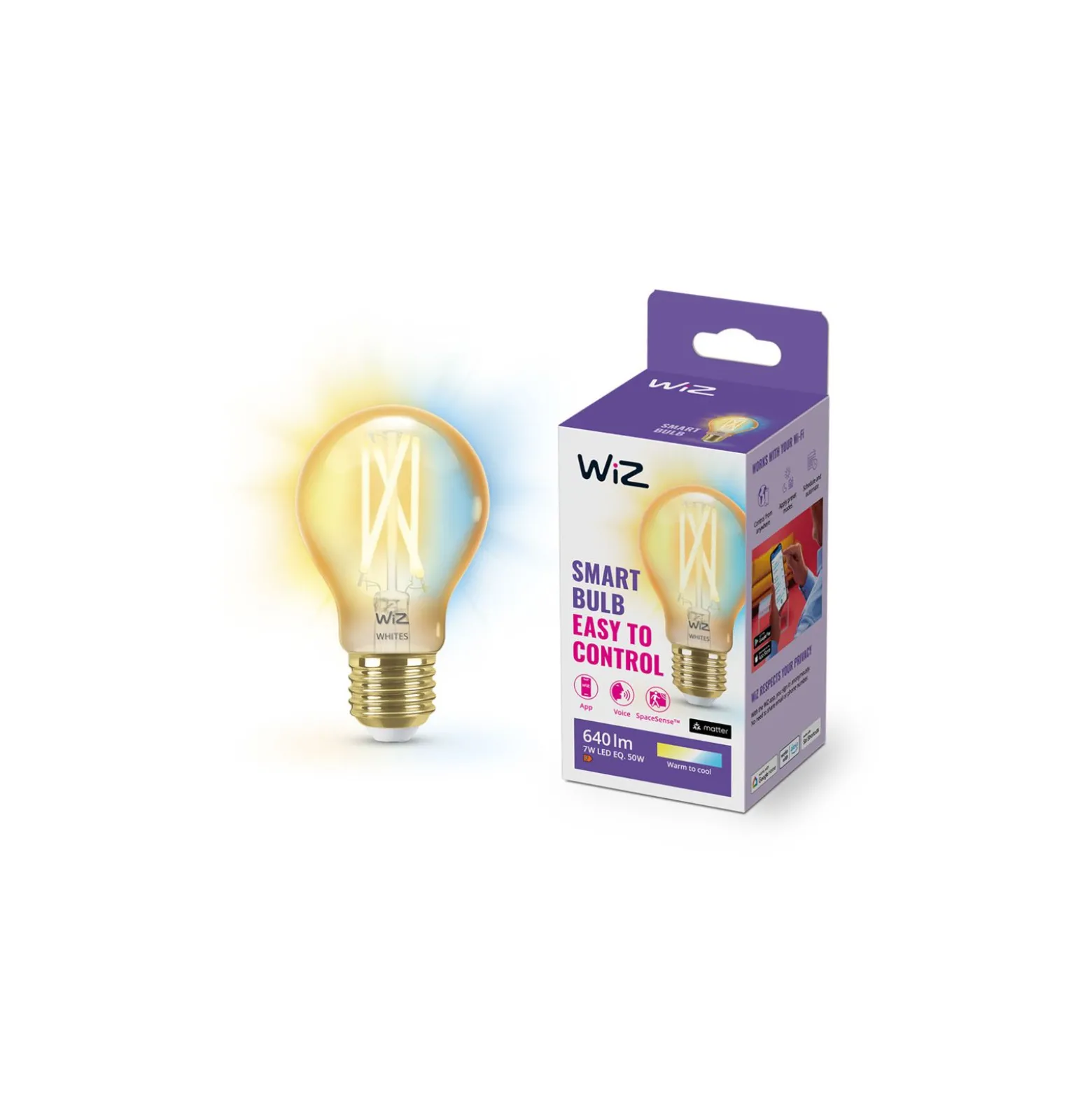 WiZ Smart LED E27 Päron A60 Filament Guld 7W 640lm | Bästa Färgåtergivning - Dimbar - Ersättare 50W