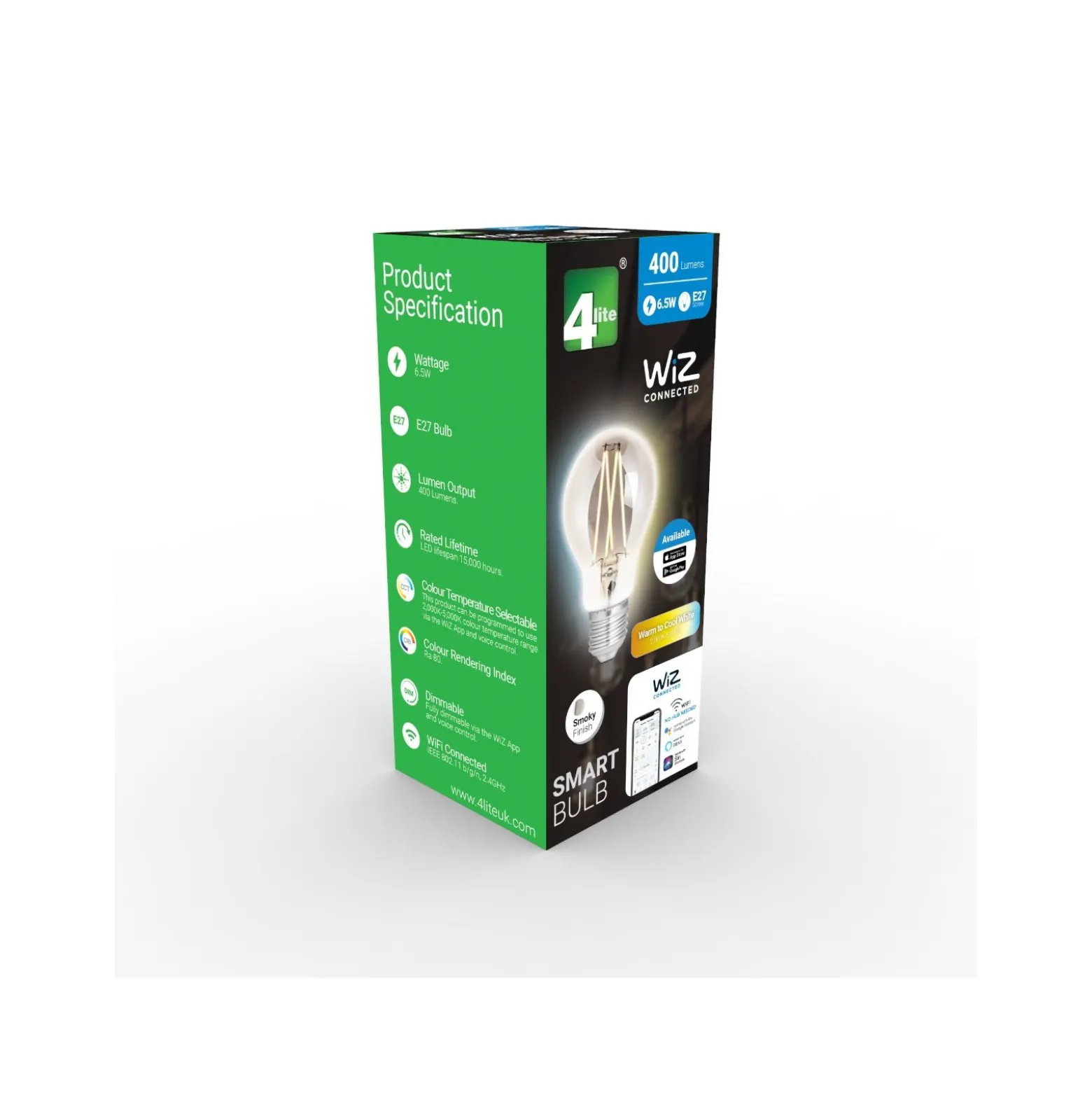 WiZ Smart LED E27 Päron Filament Smoke 6.5W 400lm - 820-850 Justerbar Vit | Dimbar - Ersättare 35W