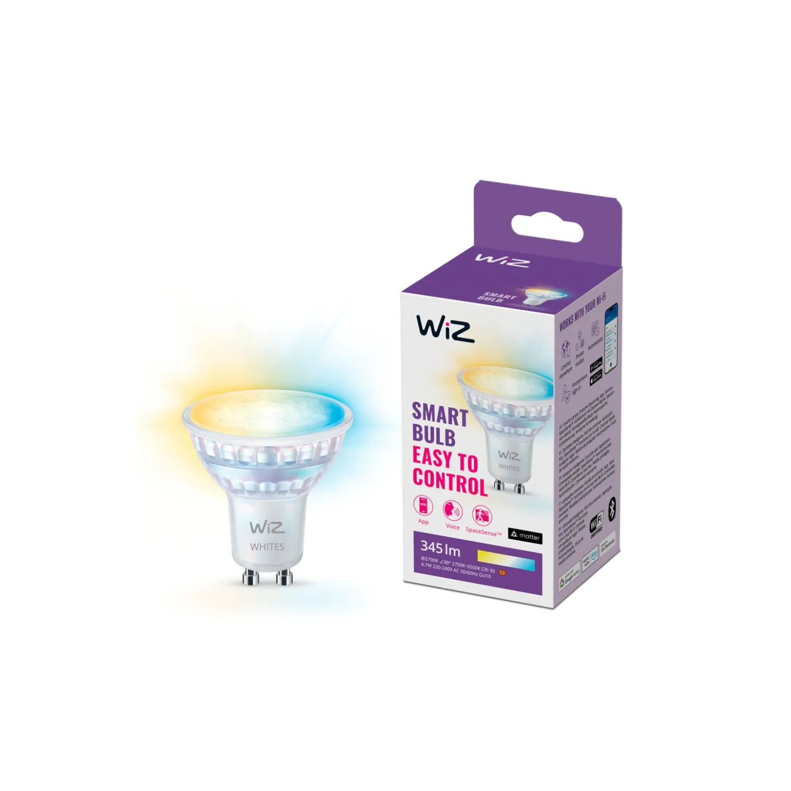 WiZ Smart LED Spot GU10 PAR16 5W 400lm 36D | Bästa Färgåtergivning - Dimbar - Ersättare 50W